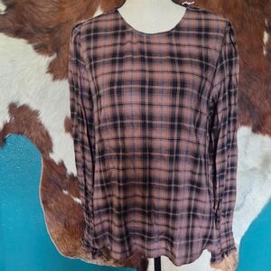 ANDREE BY UNIT Black and Brown Plaid Blouse